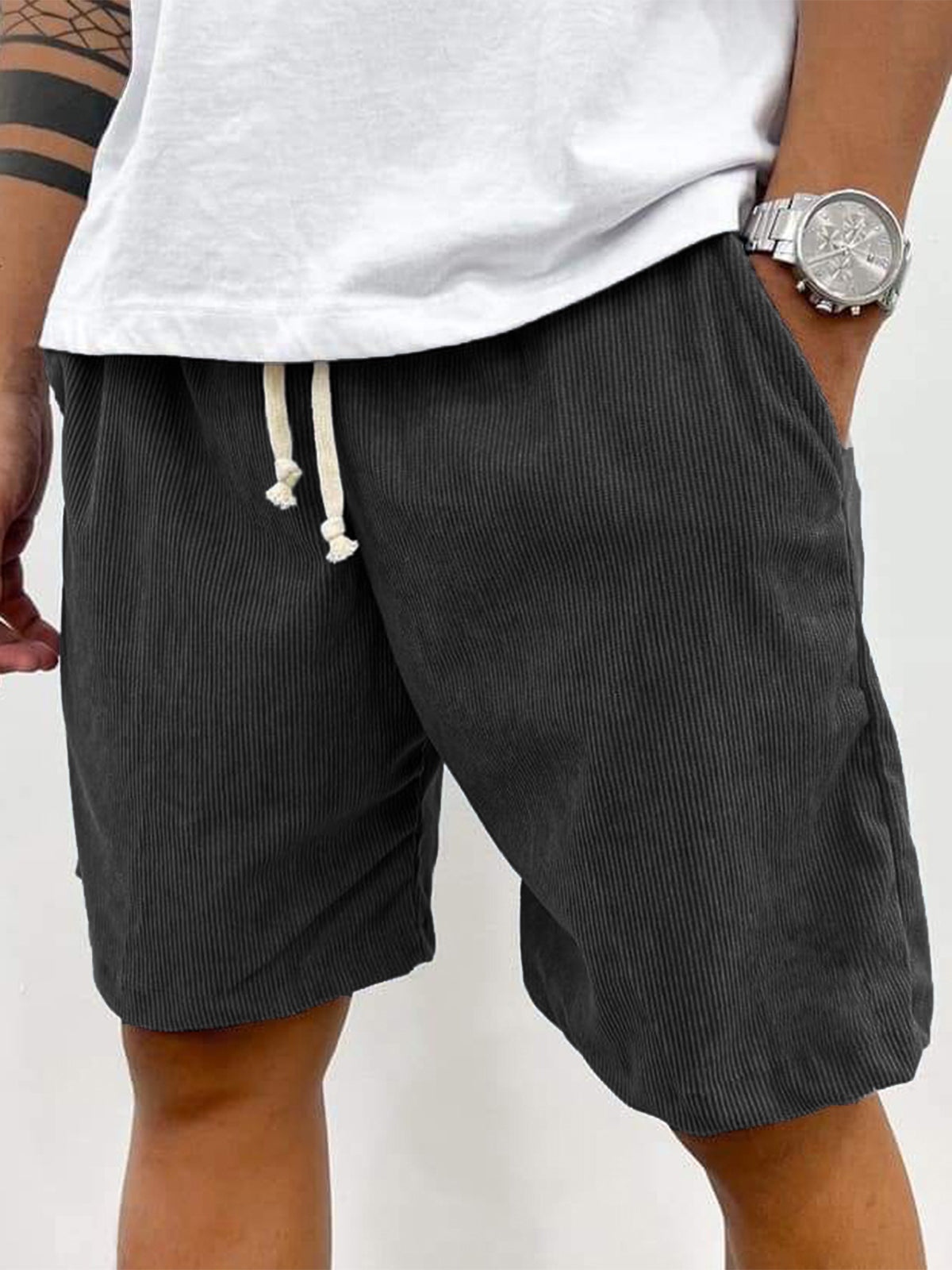 Men's Fashion Vintage Corduroy Casual Elastic Stretch Shorts With Side Pockets