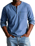 Men's Fashion Vintage Distressed Pocket Long Sleeve Henley Shirt