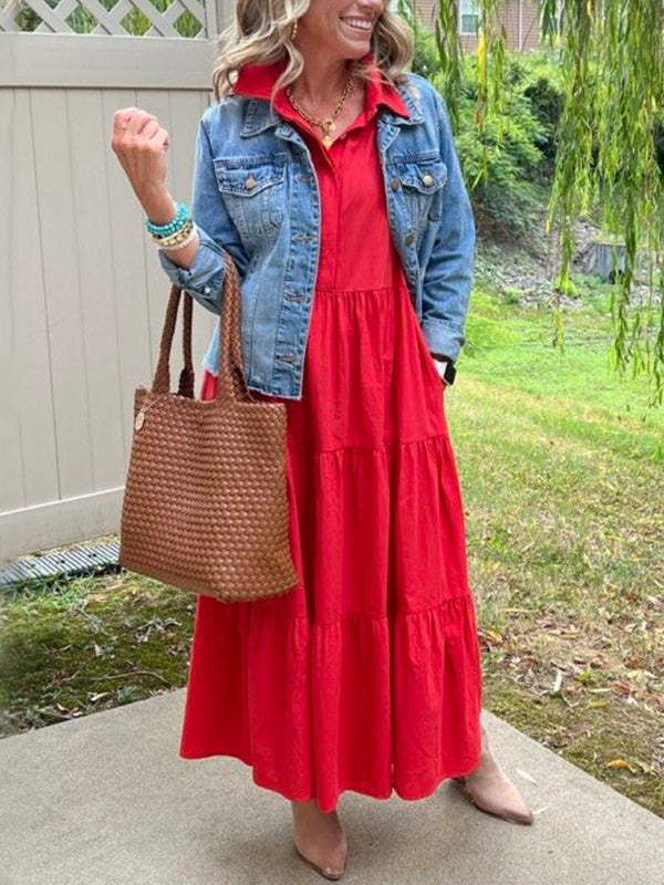 CLEARANCE🔥 Loose Cotton Linen Lapel Dress- Tax Free