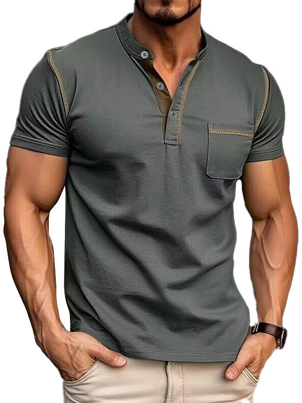 Men's Fashion Cotton Short Sleeve Henley Shirt
