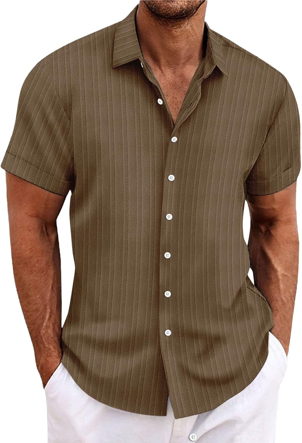 Men's Casual Loose And Comfortable Textured Short-sleeved Shirt