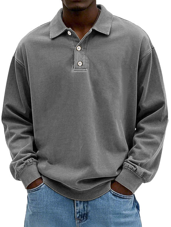 CLEARANCE SALE🔥 Men's Fashion Retro Washed Distressed Cotton Lapel Long Sleeve Polo Shirt