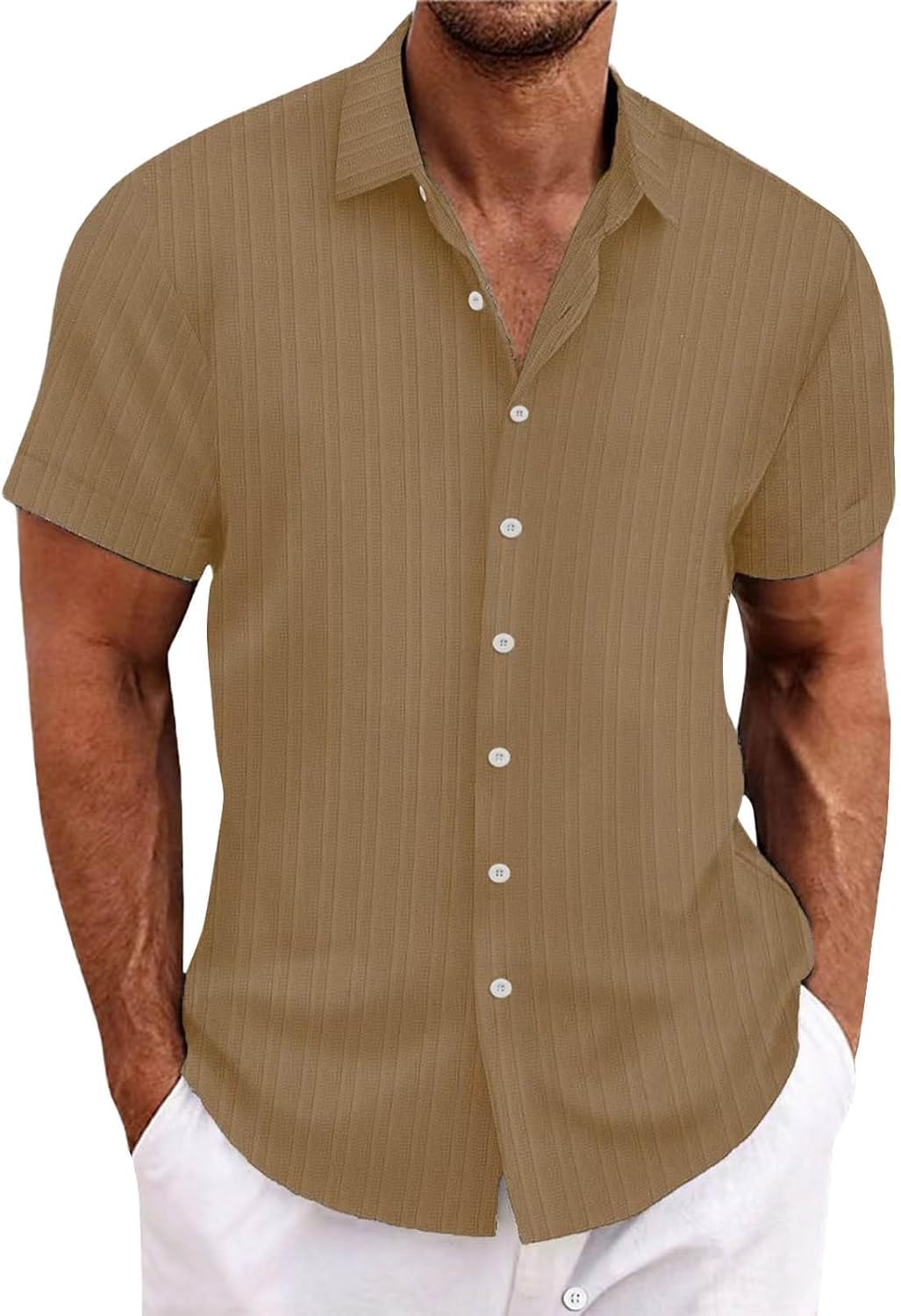 Men's Casual Loose And Comfortable Textured Short-sleeved Shirt