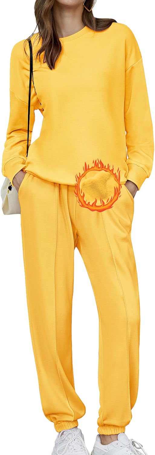 🎄Christmas Clearance🔥Women's Two-Piece Oversized Fleece Sweatsuit Outfit Winter Sherpa Lined Sweatshirt and Sweatpants Sets