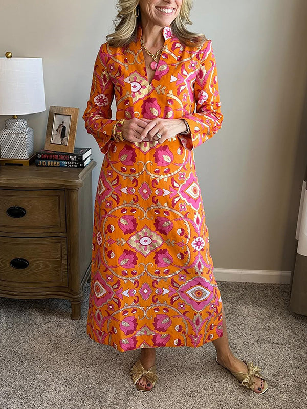 New🔥 Spring Foil Printed V-Neck Dress