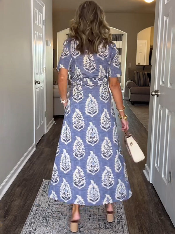 NEW🔥 V Neck Printed Elasticized Drawstring Dress- Tax Free