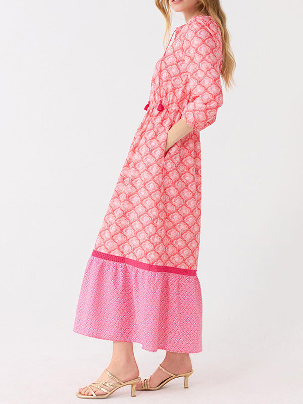 NEW🔥 Drawstring Round Neck Printed Dress