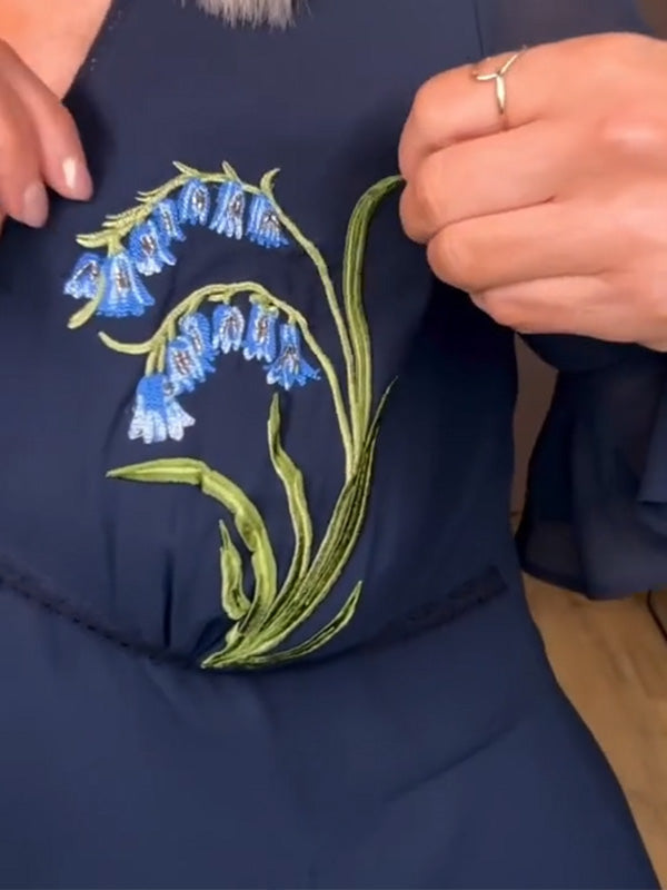 NEW🔥 V Neck Floral Embroidered Ruffle Dress- Tax Free