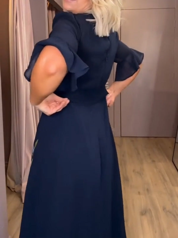 NEW🔥 V Neck Floral Embroidered Ruffle Dress- Tax Free