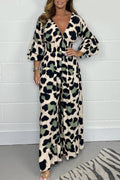 Hot Sale🔥 Women's Leopard Print Elastic Waist Casual Wide Leg Jumpsuit
