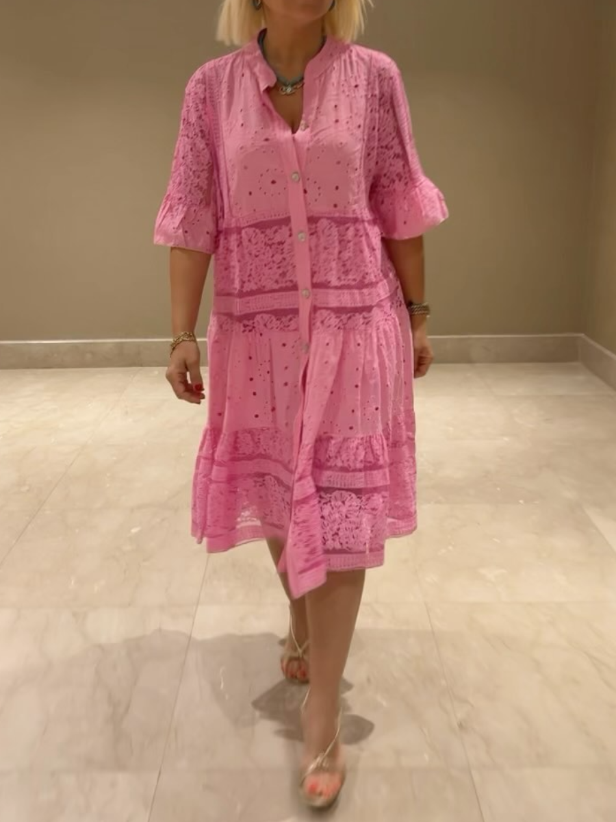 CLEARANCE🔥Women's V-neck Mid-sleeve Hollow Dress