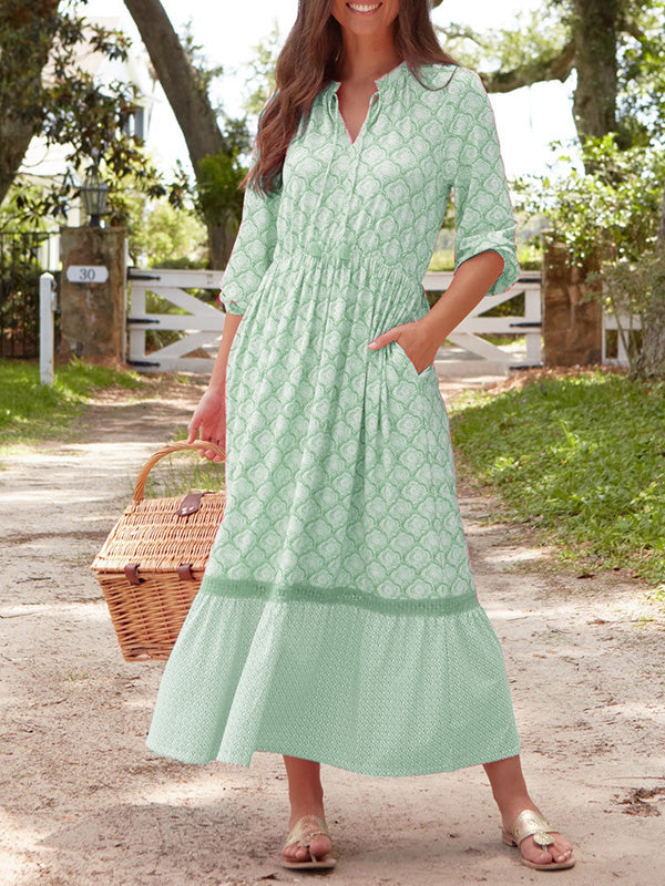 NEW🔥 Drawstring Round Neck Printed Dress