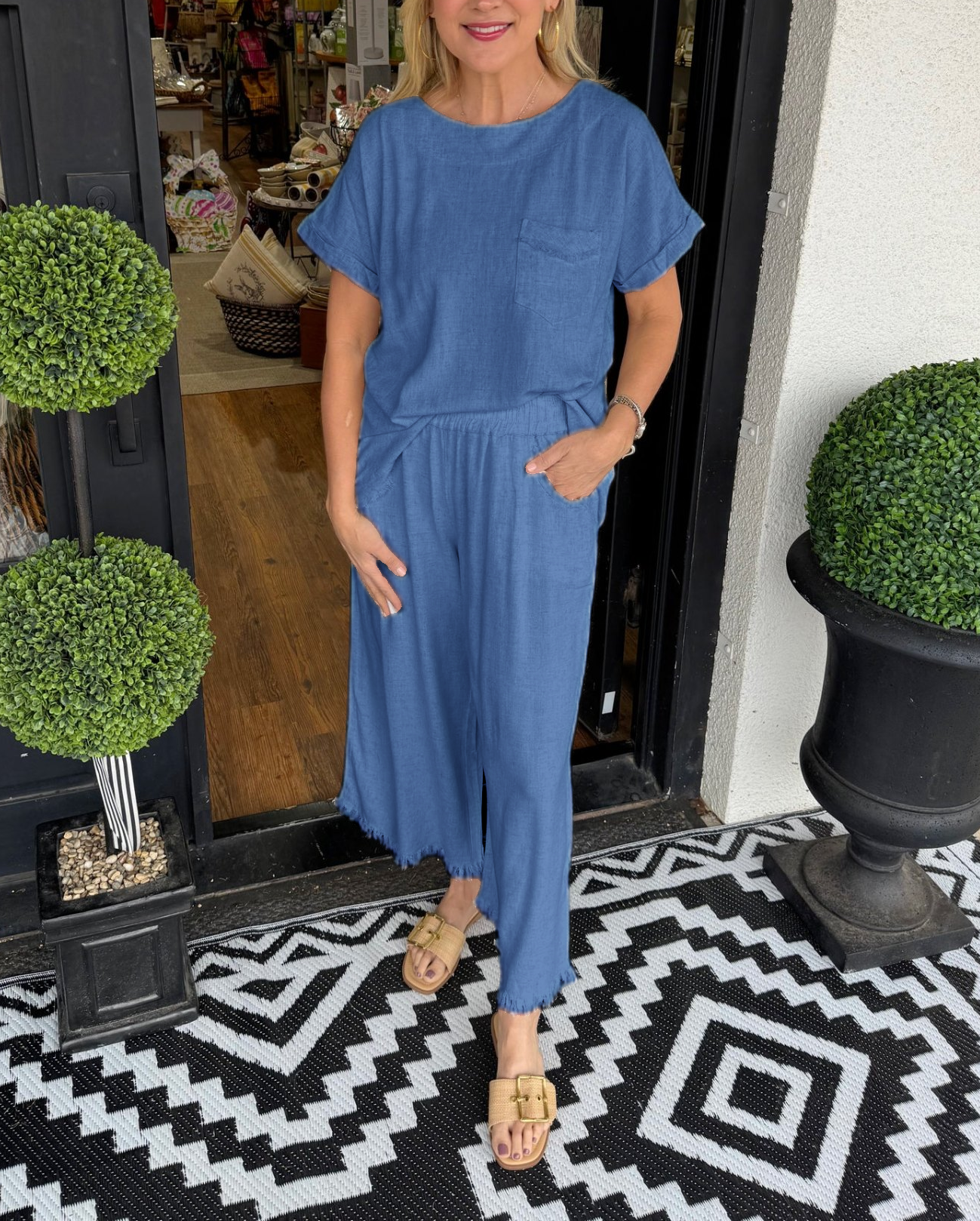 Women's Casual Solid Cotton Linen Lounge Set (Buy 2 Free Shipping)