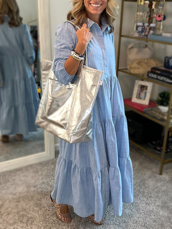 CLEARANCE🔥 Loose Cotton Linen Lapel Dress- Tax Free