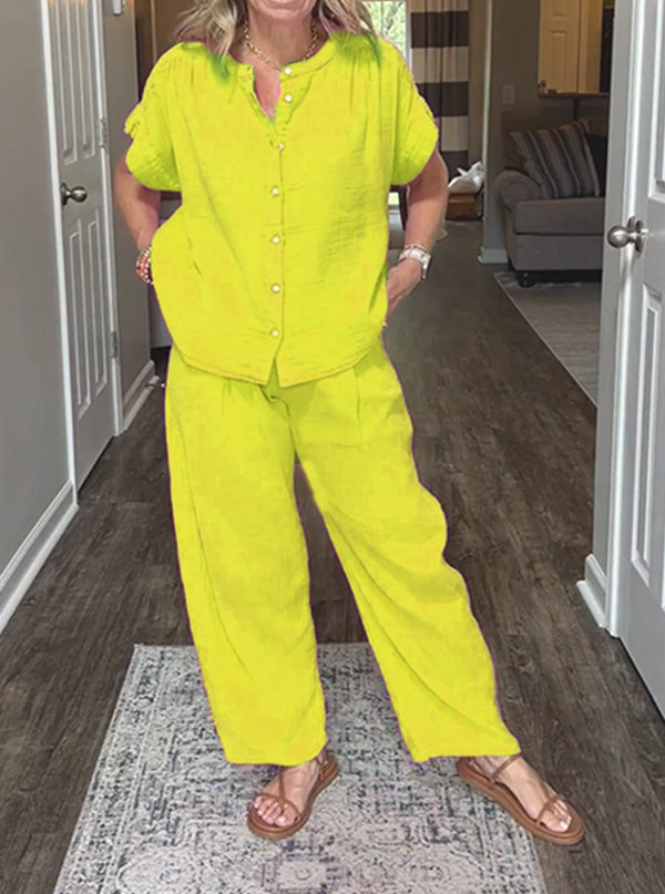 ⏰ LAST DAY SAVE 50% 💥Women's cotton and linen casual solid color 2-piece Set